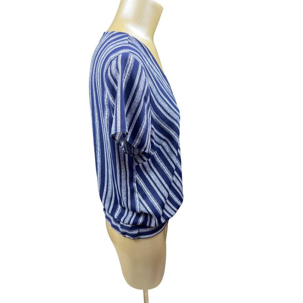 Fortune and Ivy medium wrap tie v neck blouse white blue stripe - Picture 6 of 8